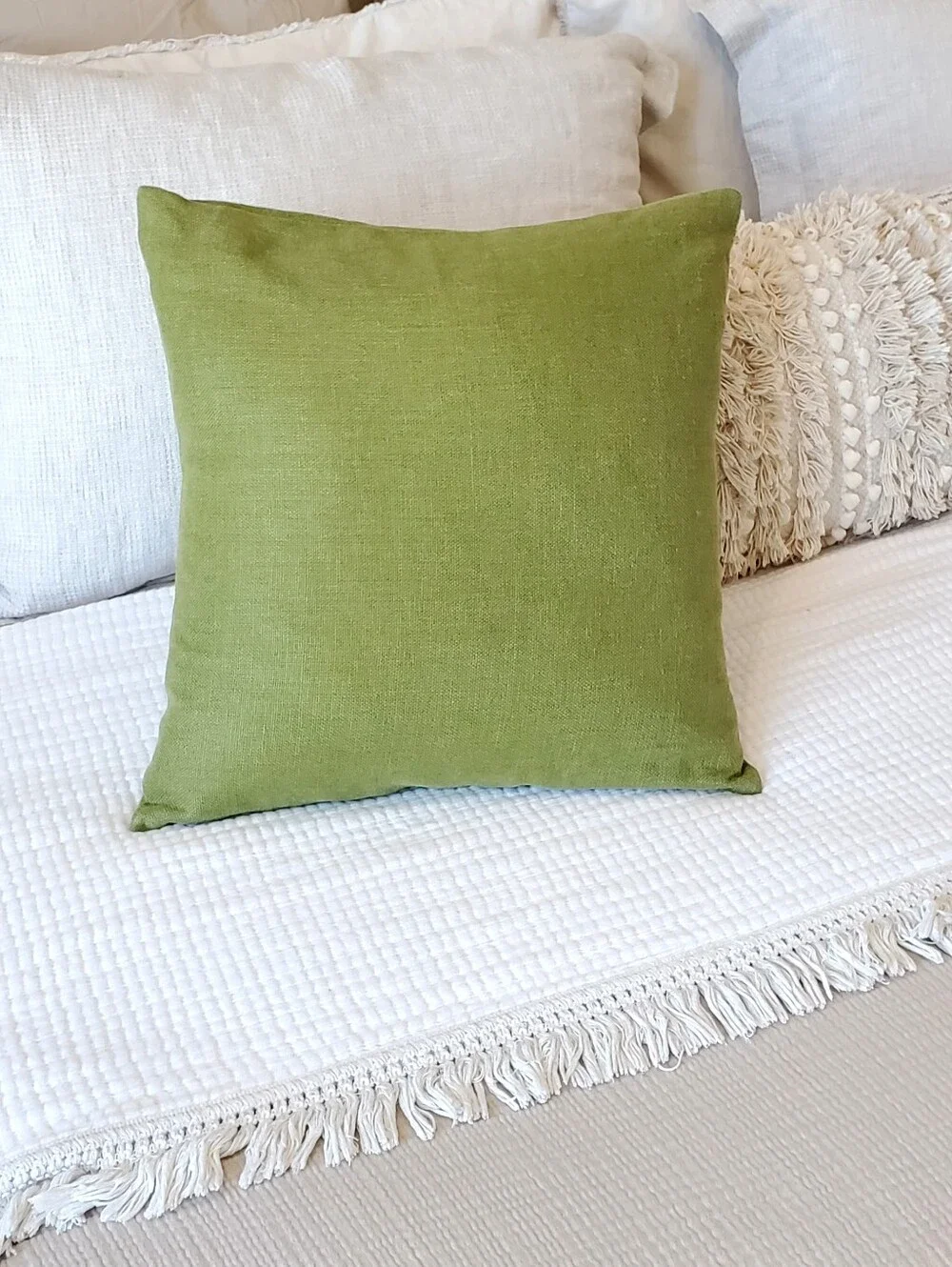 Pottery Barn Avocado Linen Feather Down Accent Pillow, 18